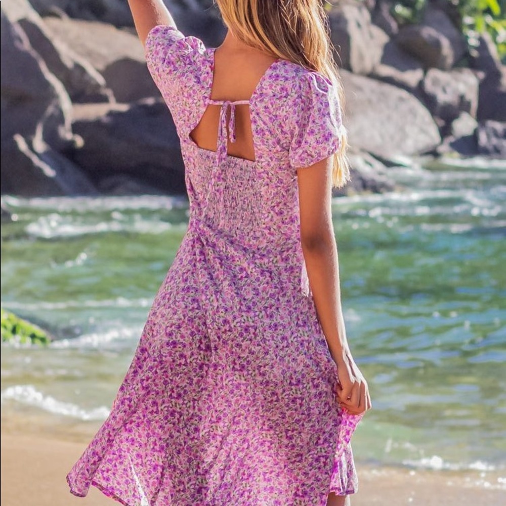 Ditsy Floral print bow knot midi dress